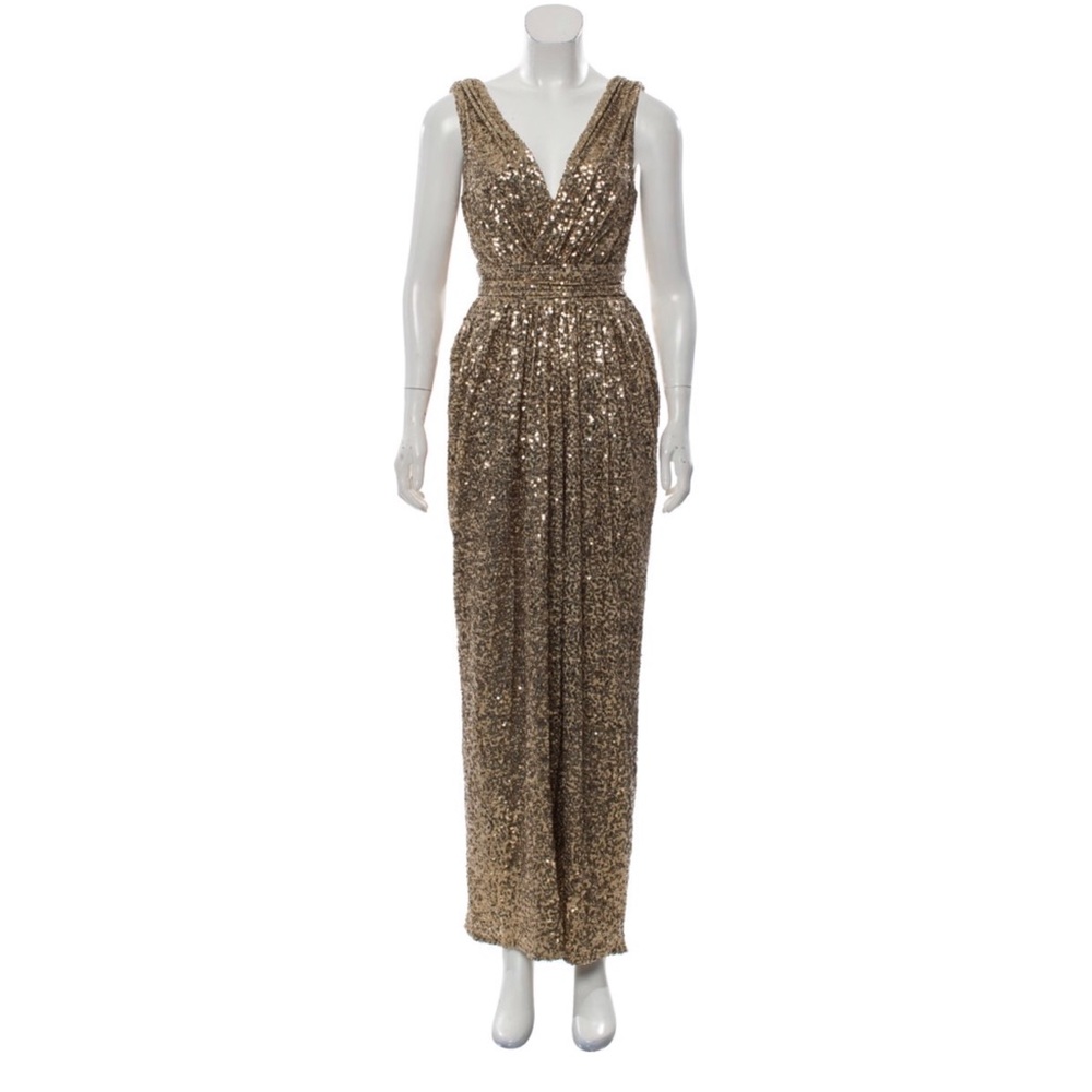 Badgley Mischka Gold Sequin Gown 6